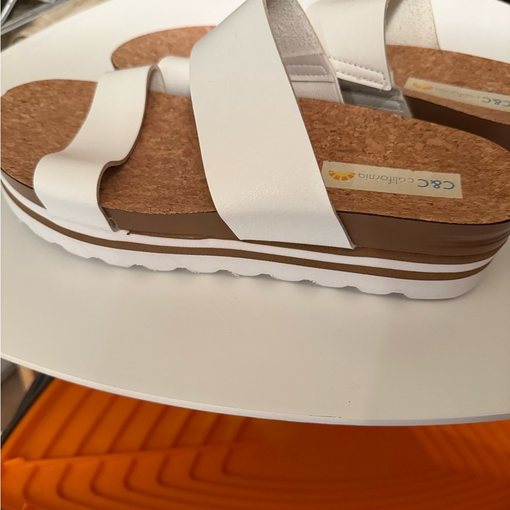 C&C California White and Brown Platform Sandals